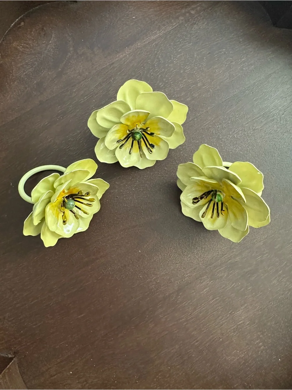 Pier 1 Yellow Floral Metal Napkins Rings ~ Set Of 3